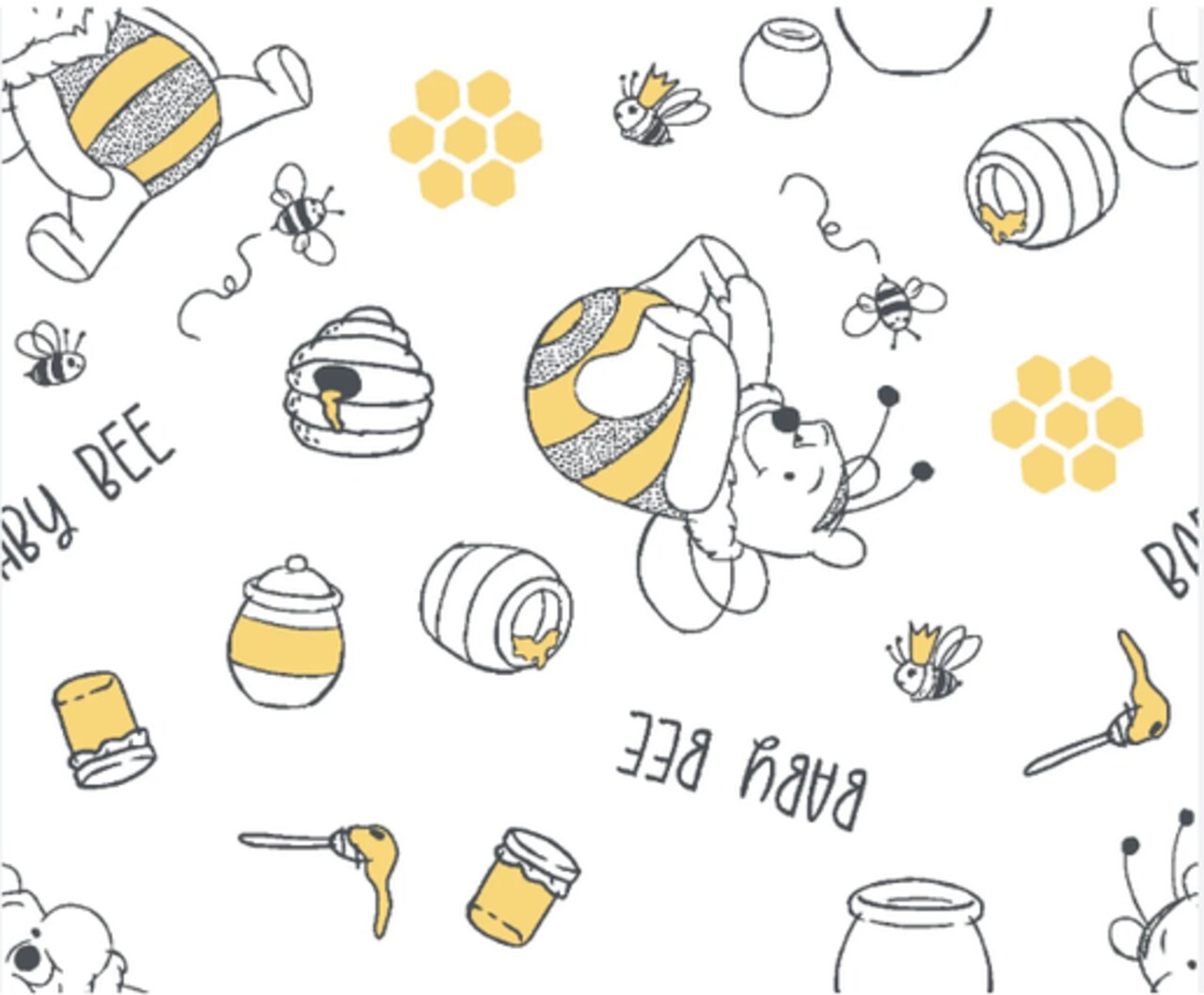 Licensed Disney Prints - Disney's Pooh Baby Bee White Cotton Fabric by the Yard